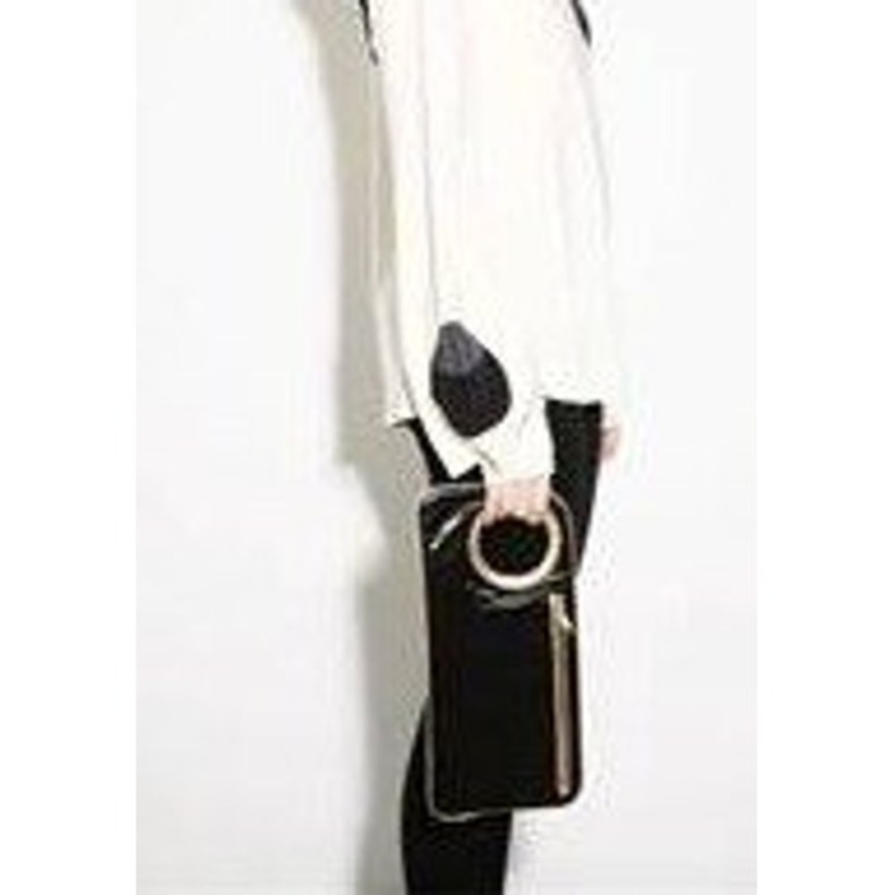Arza Design Black Gold Metallic Leather Bracelet Evening Envelope Clutch